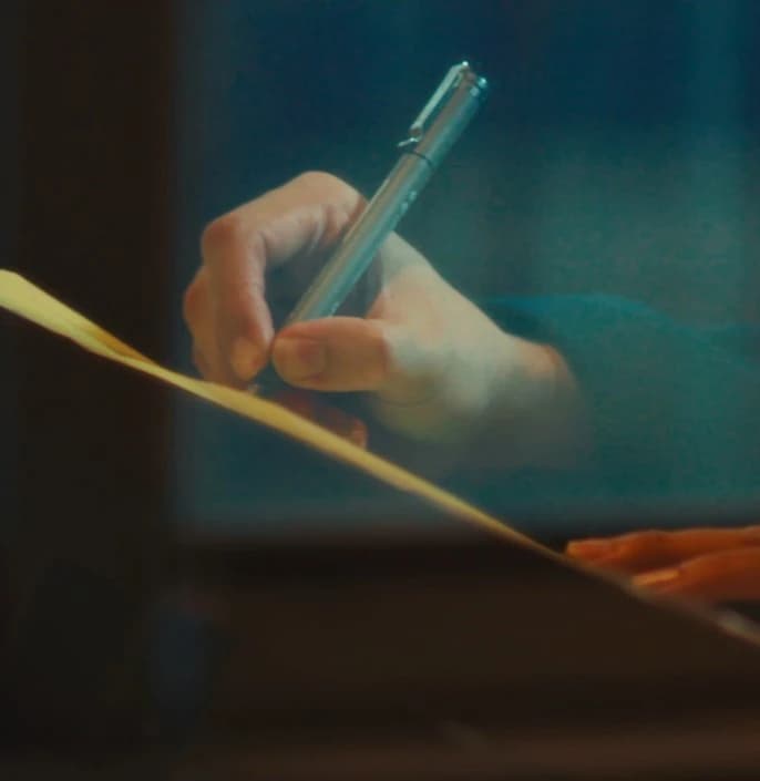 A hand holding a pen sketching a design detail