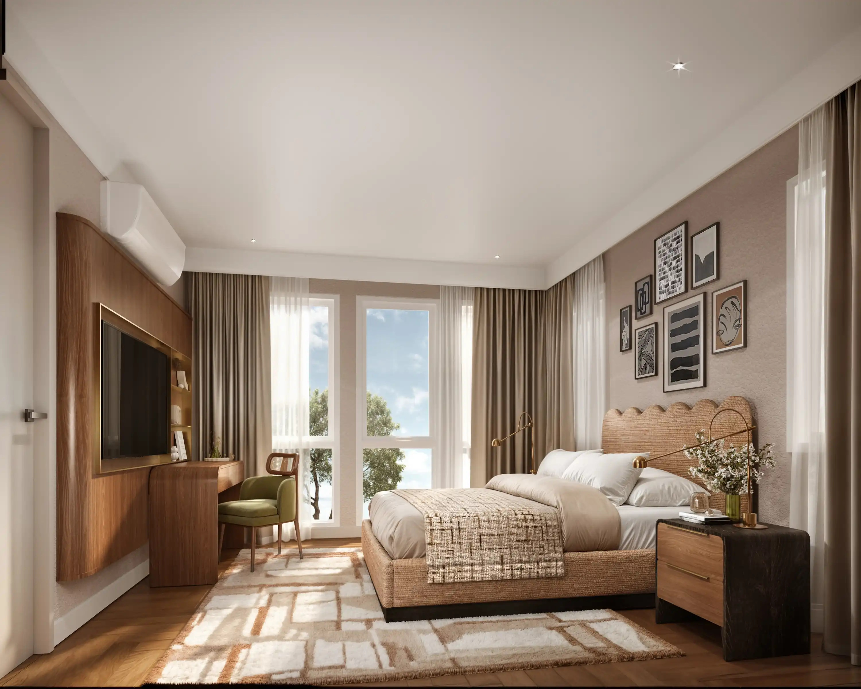 MASTER BEDROOM · SCALLOPED HEADBOARD & CURATED GALLERY WALL