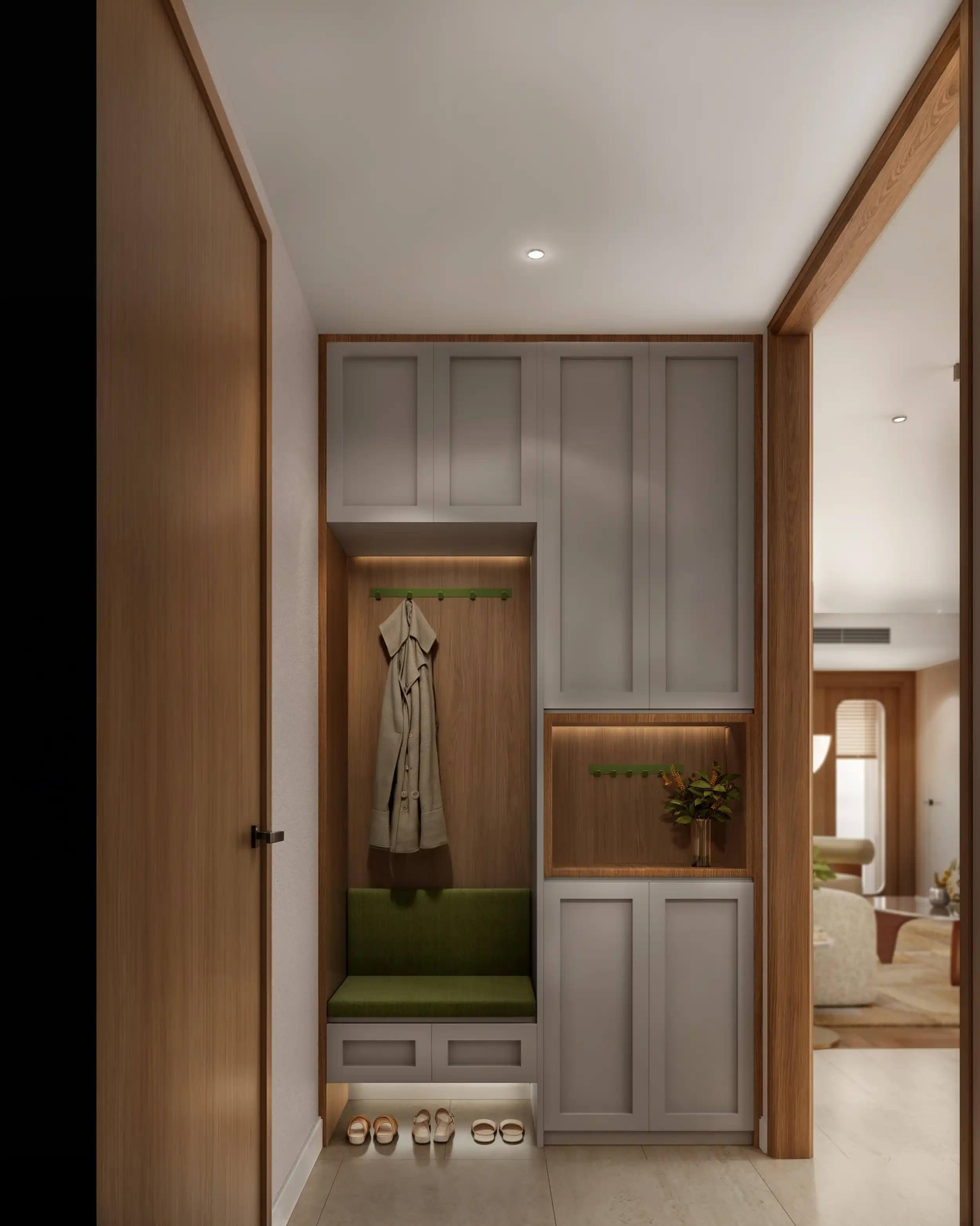 ENTRANCE FOYER — INTEGRATED SHOE CABINET & BENCH