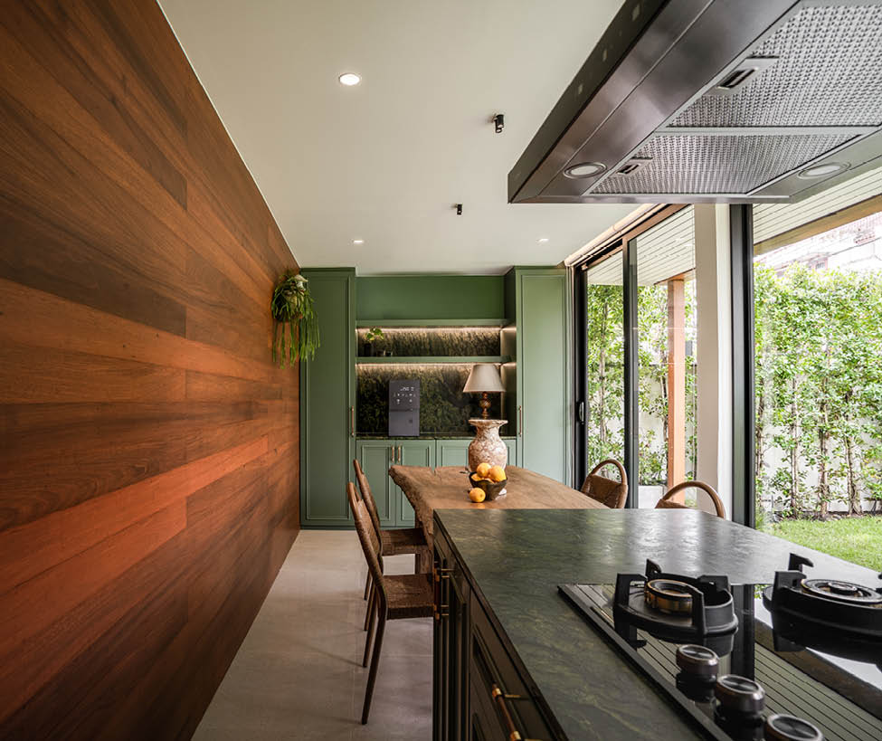KITCHEN · RECLAIMED TIMBER WALL & SAGE CABINETRY