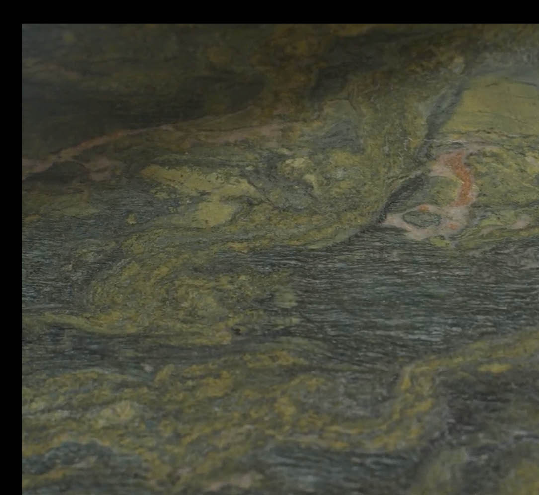 Close-up of the green stone used in the SIWA House kitchen