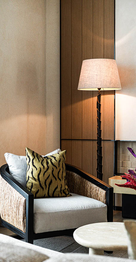 Artisanal lounge chair and floor lamp